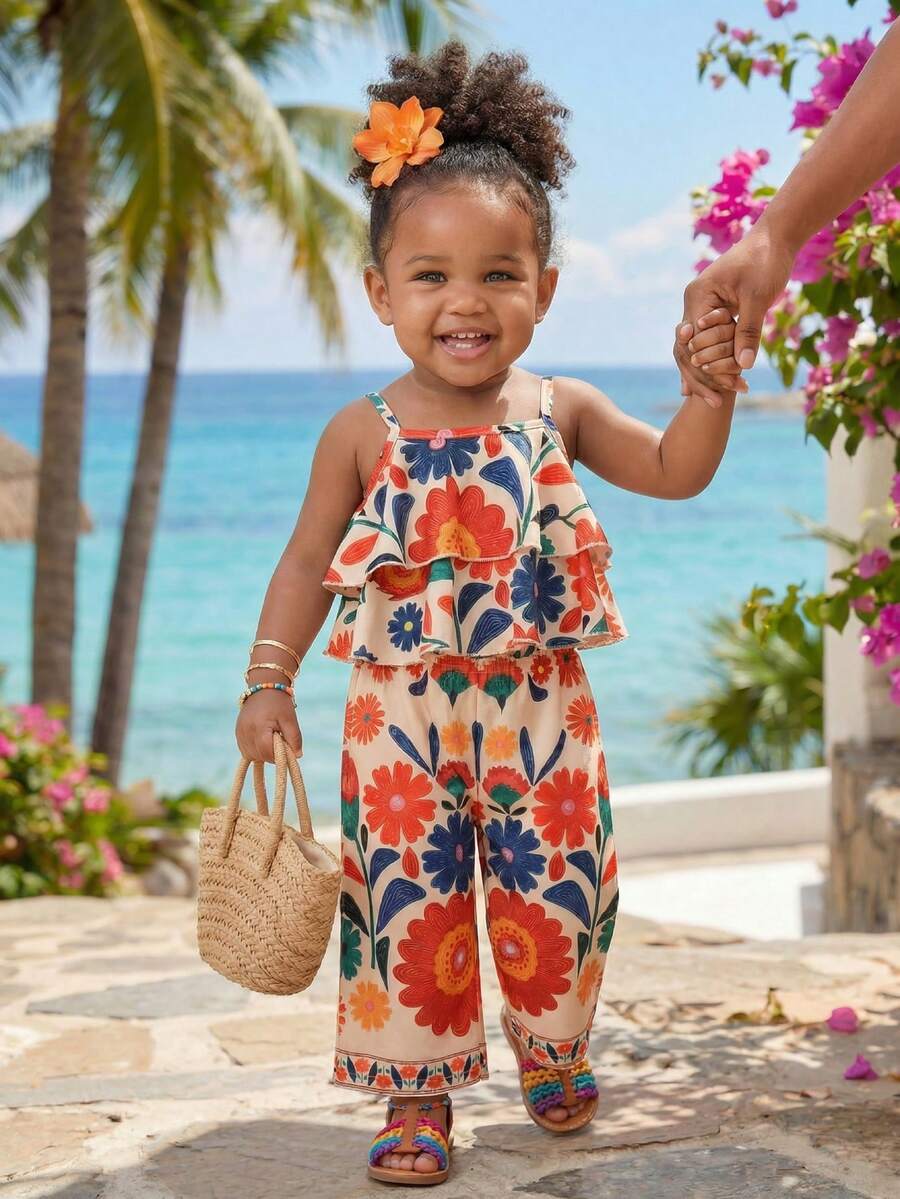 Summer Vibe Floral Print Cami & Loose Pants Set for Baby Girls