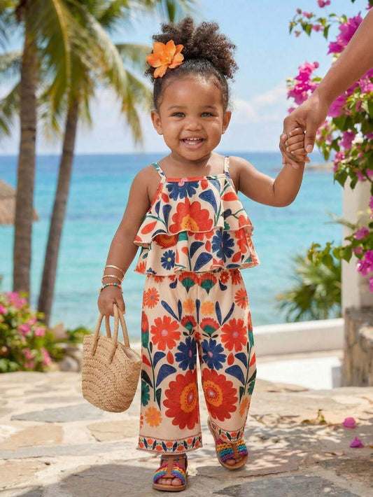 Summer Vibe Floral Print Cami & Loose Pants Set for Baby Girls