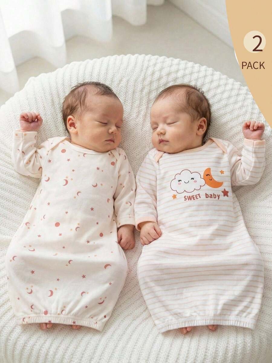 2PCS Baby Star Moon Cloud Print Long Sleeve Pajama Set for Cozy Sleepwear