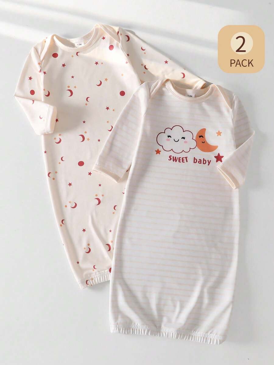 2PCS Baby Star Moon Cloud Print Long Sleeve Pajama Set for Cozy Sleepwear
