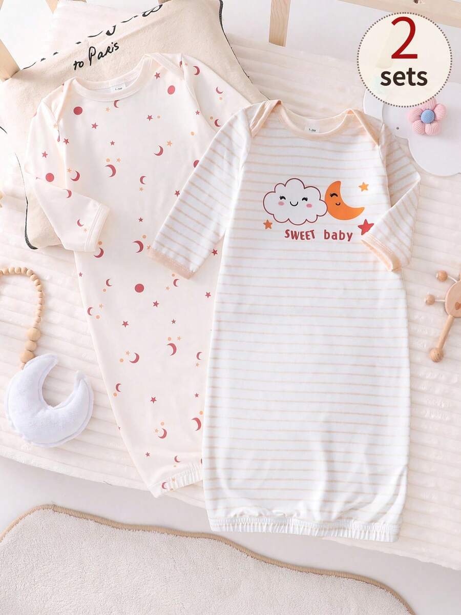 2PCS Baby Star Moon Cloud Print Long Sleeve Pajama Set for Cozy Sleepwear