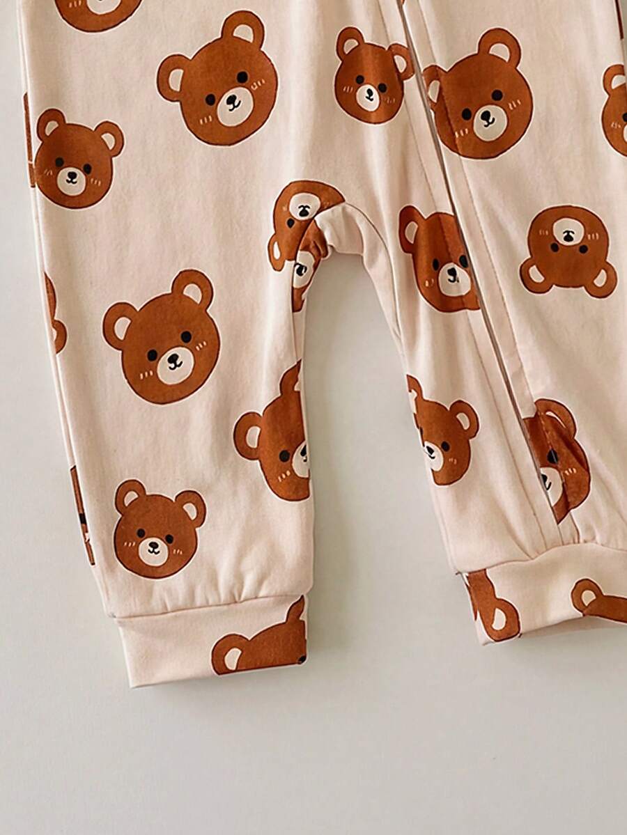 Cute Cartoon Bear Print Baby Zipper Romper for Newborn Boys and Girls