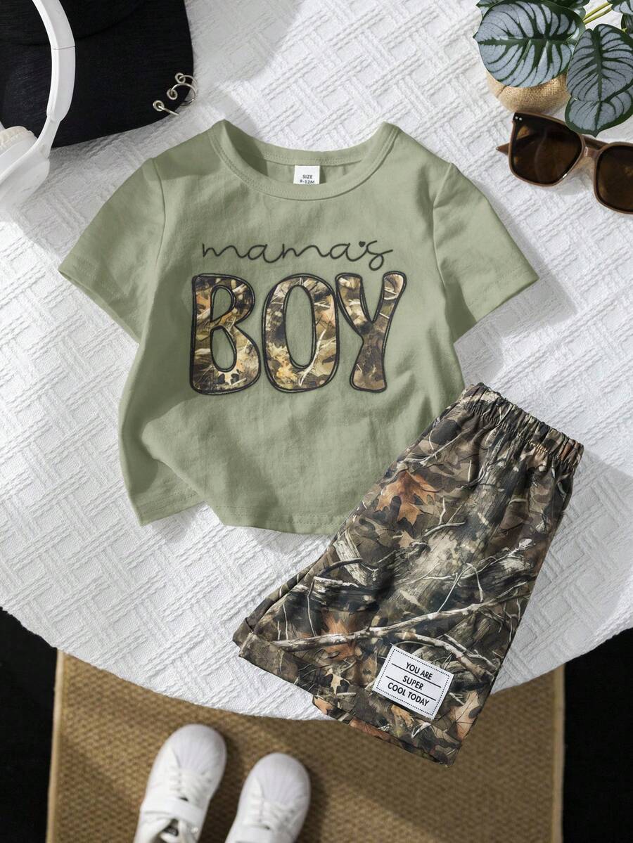 Baby Boy Mothers Day Graphic Tee and Camo Shorts 2 Piece Casual Spring Summer Outfit Set