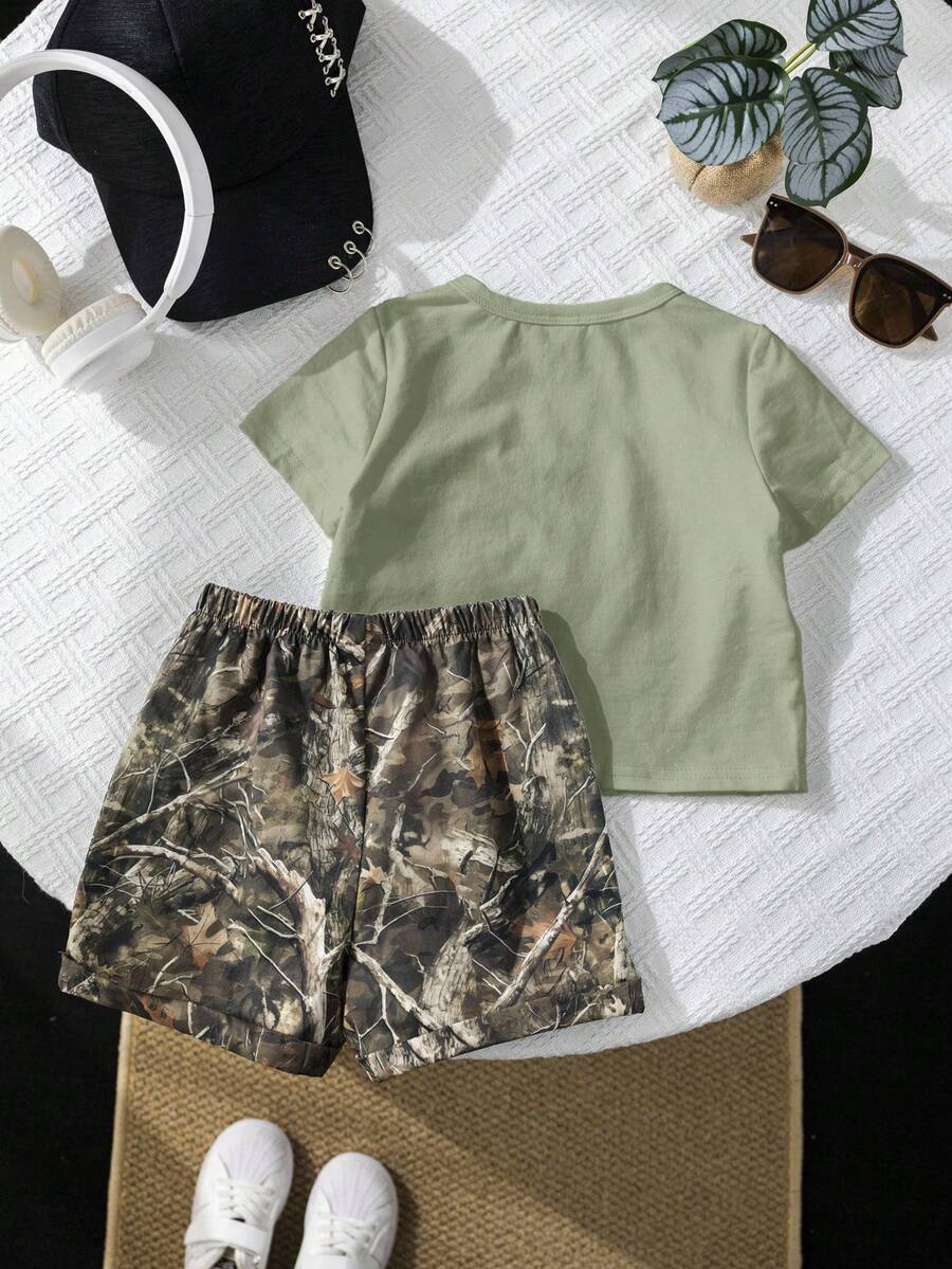 Baby Boy Mothers Day Graphic Tee and Camo Shorts 2 Piece Casual Spring Summer Outfit Set