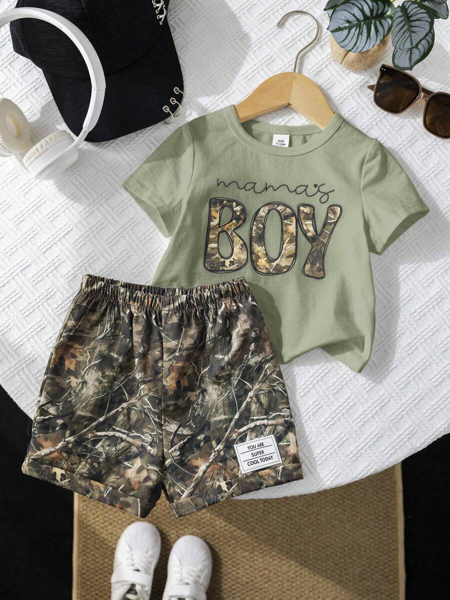 Baby Boy Mothers Day Graphic Tee and Camo Shorts 2 Piece Casual Spring Summer Outfit Set