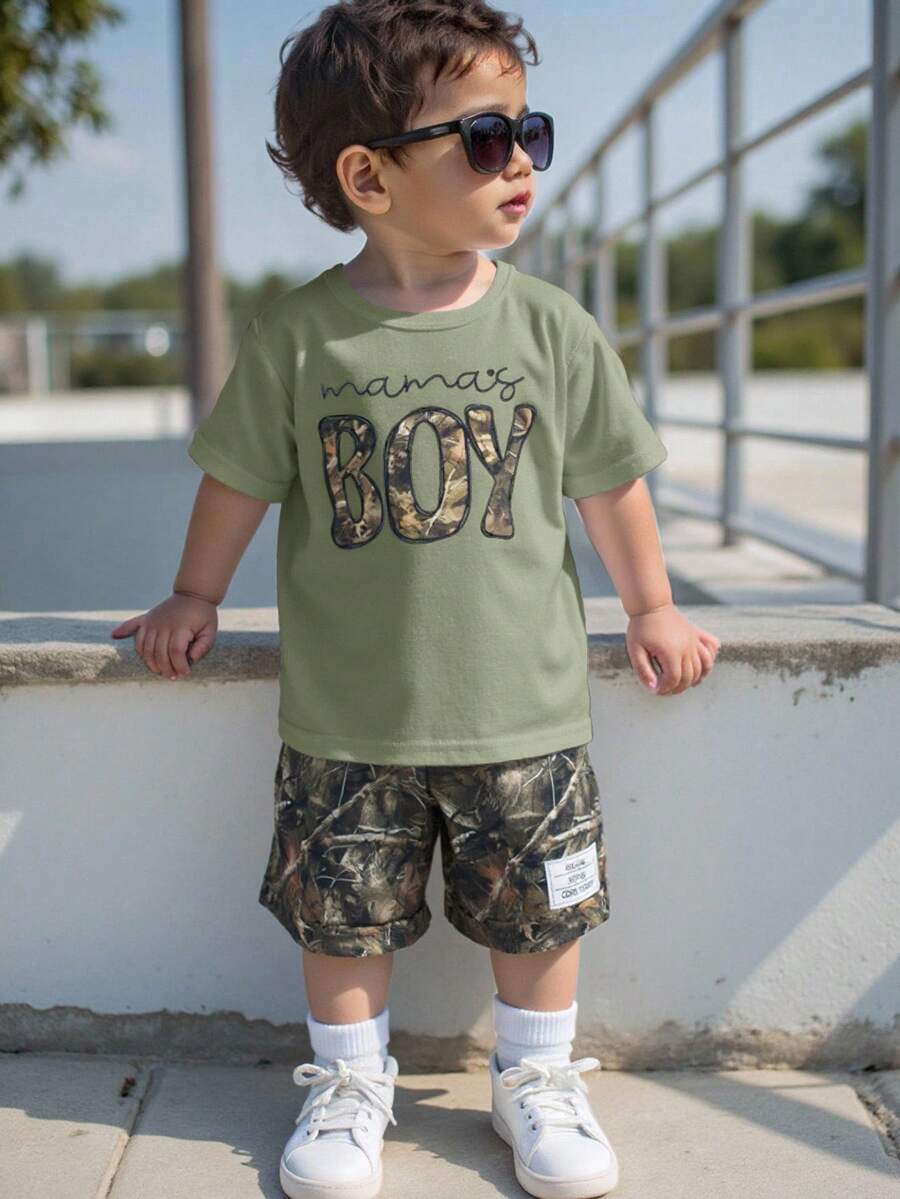 Baby Boy Mothers Day Graphic Tee and Camo Shorts 2 Piece Casual Spring Summer Outfit Set
