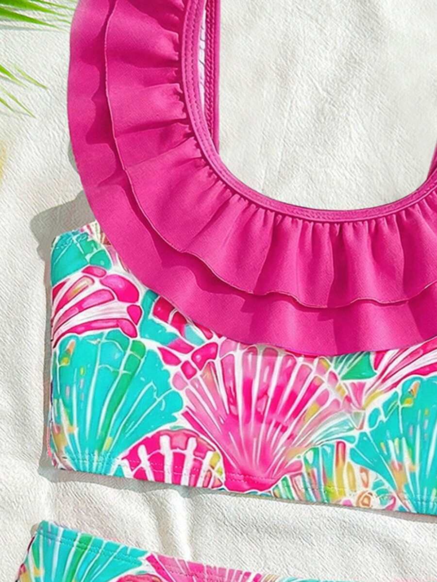 Baby Girls Leopard Print Bikini Set With Ruffle Trim Cute Summer Swimwear