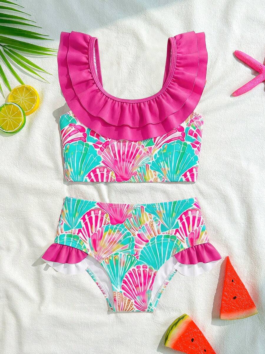 Baby Girls Leopard Print Bikini Set With Ruffle Trim Cute Summer Swimwear