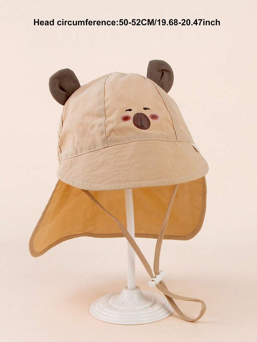1pc Cartoon Bear Print Sun Protection Bucket Hat with Cape for Kids Outdoor Wear
