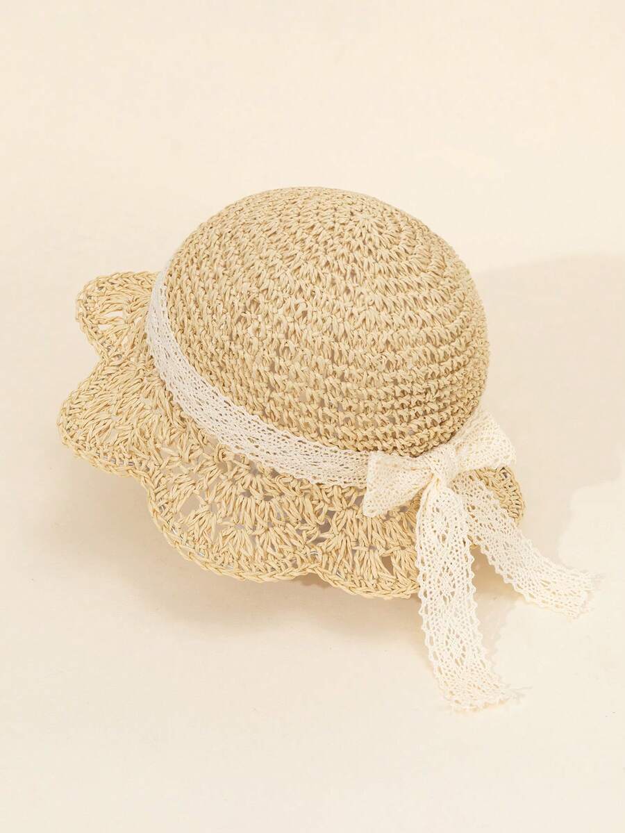 Straw Flower Trim Sun Hat for Kids Summer Outdoor Wear