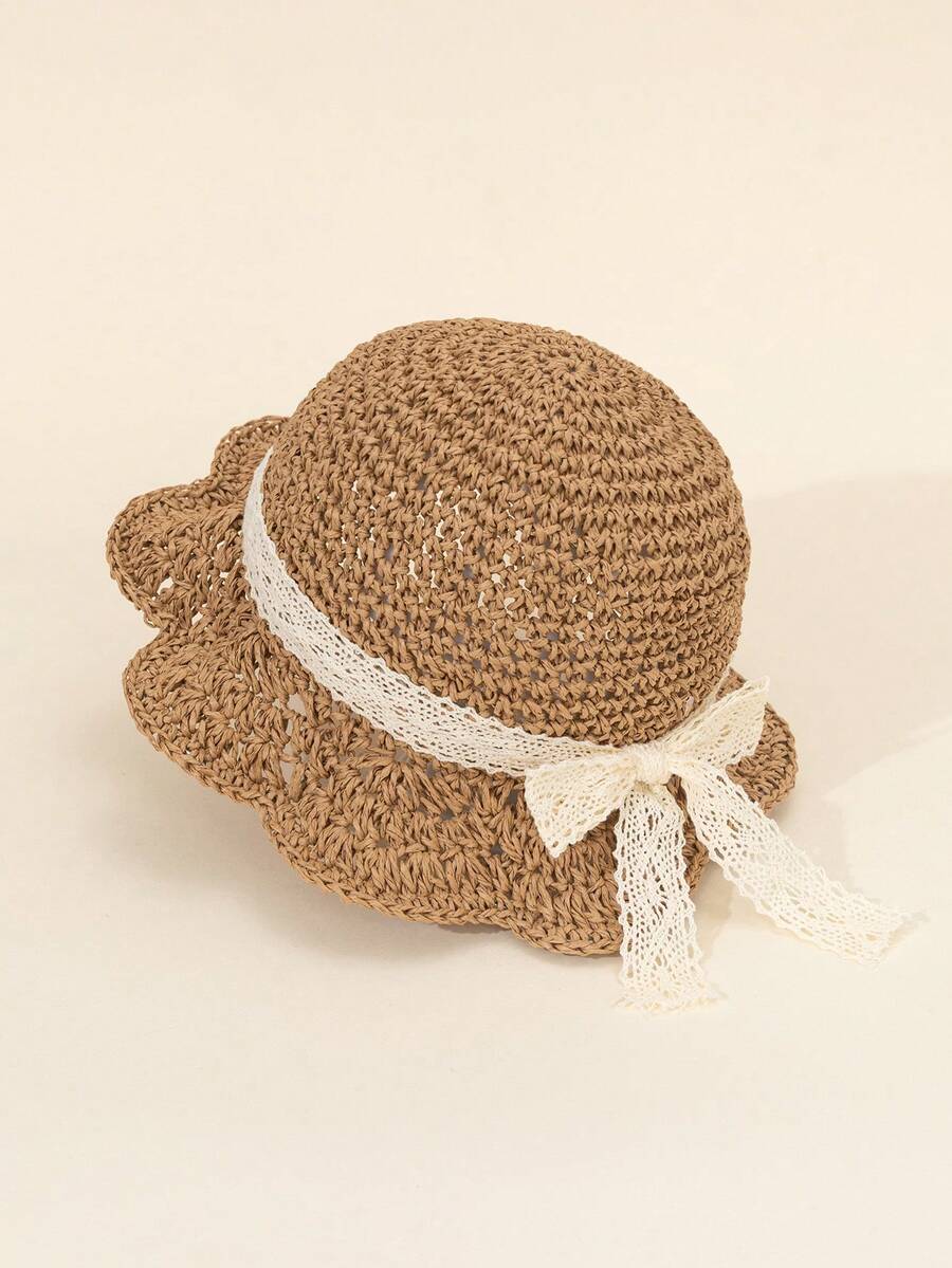 Straw Flower Trim Sun Hat for Kids Summer Outdoor Wear