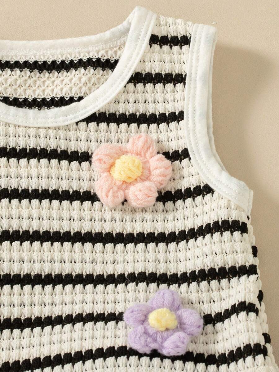 Two Piece Summer Clothing Set For Kids Girls Floral Knit Top And Shorts