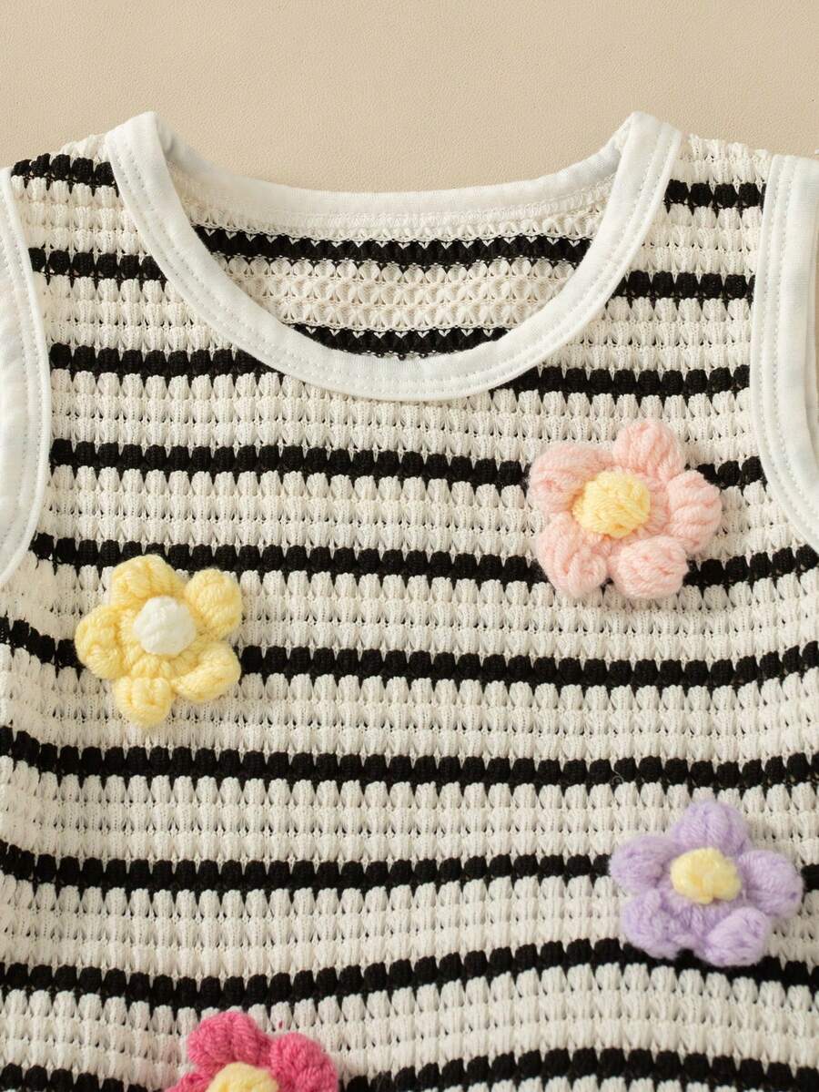 Two Piece Summer Clothing Set For Kids Girls Floral Knit Top And Shorts