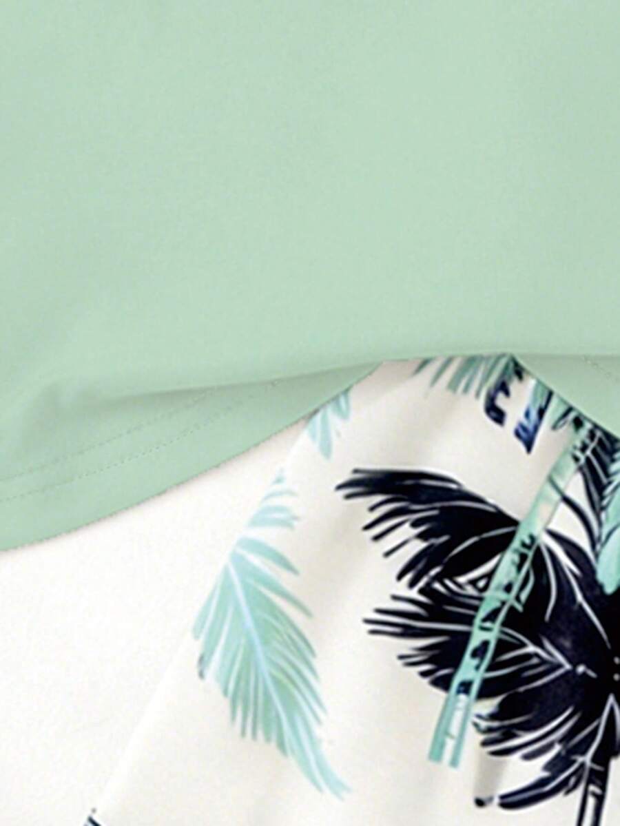 Baby Boy Letter Print Tank Top and Palm Tree Print Shorts 3 Piece Summer Outfit Set with Sunglasses