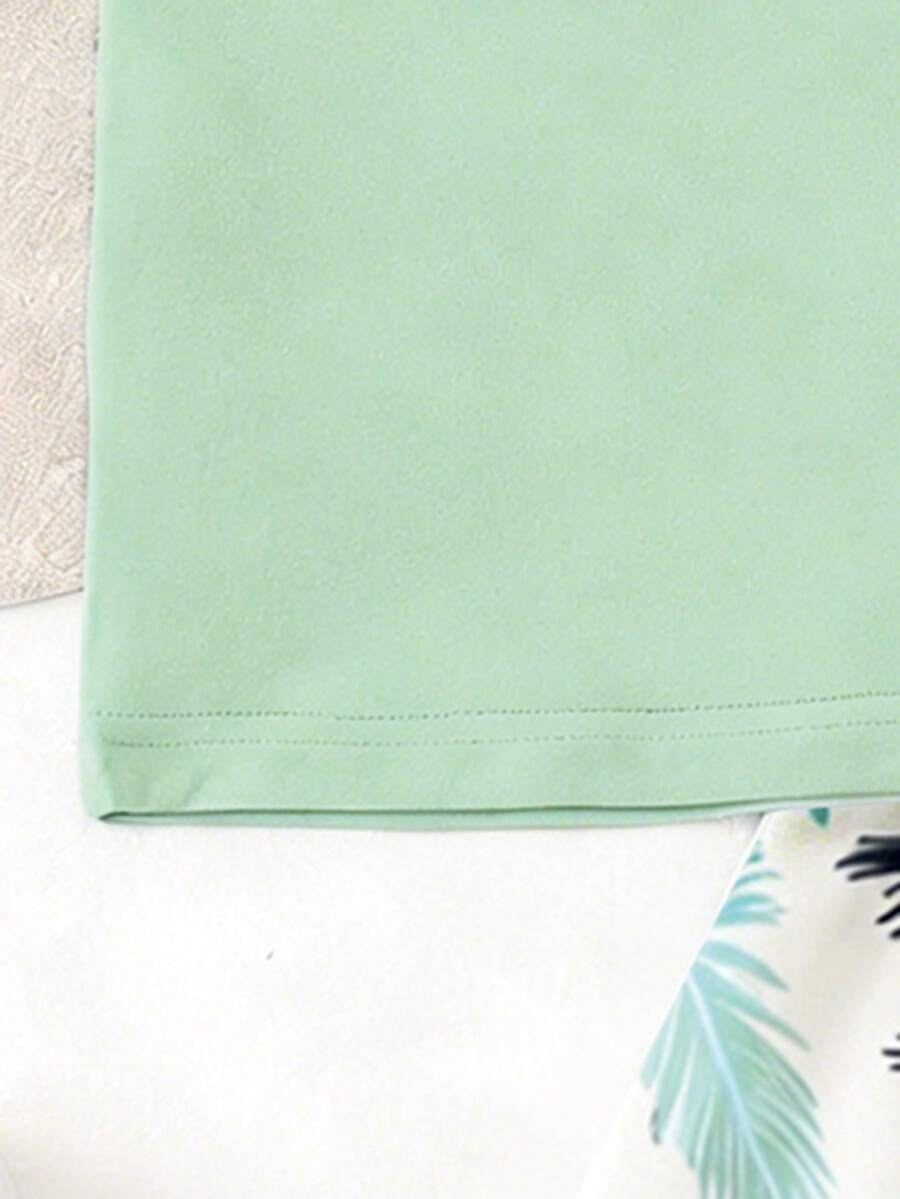Baby Boy Letter Print Tank Top and Palm Tree Print Shorts 3 Piece Summer Outfit Set with Sunglasses