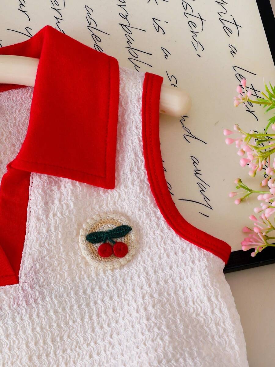 Toddler Girls Textured Knit Vest Top And Denim Skort Flower Embroidered Summer Outfit Set