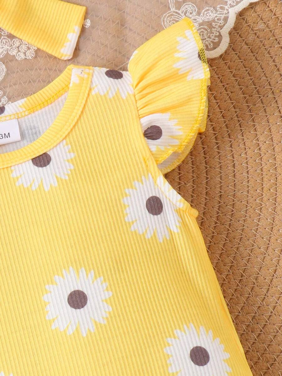 2PCS Baby Girl Cute Print Romper and Shorts Set for Summer Daily Wear