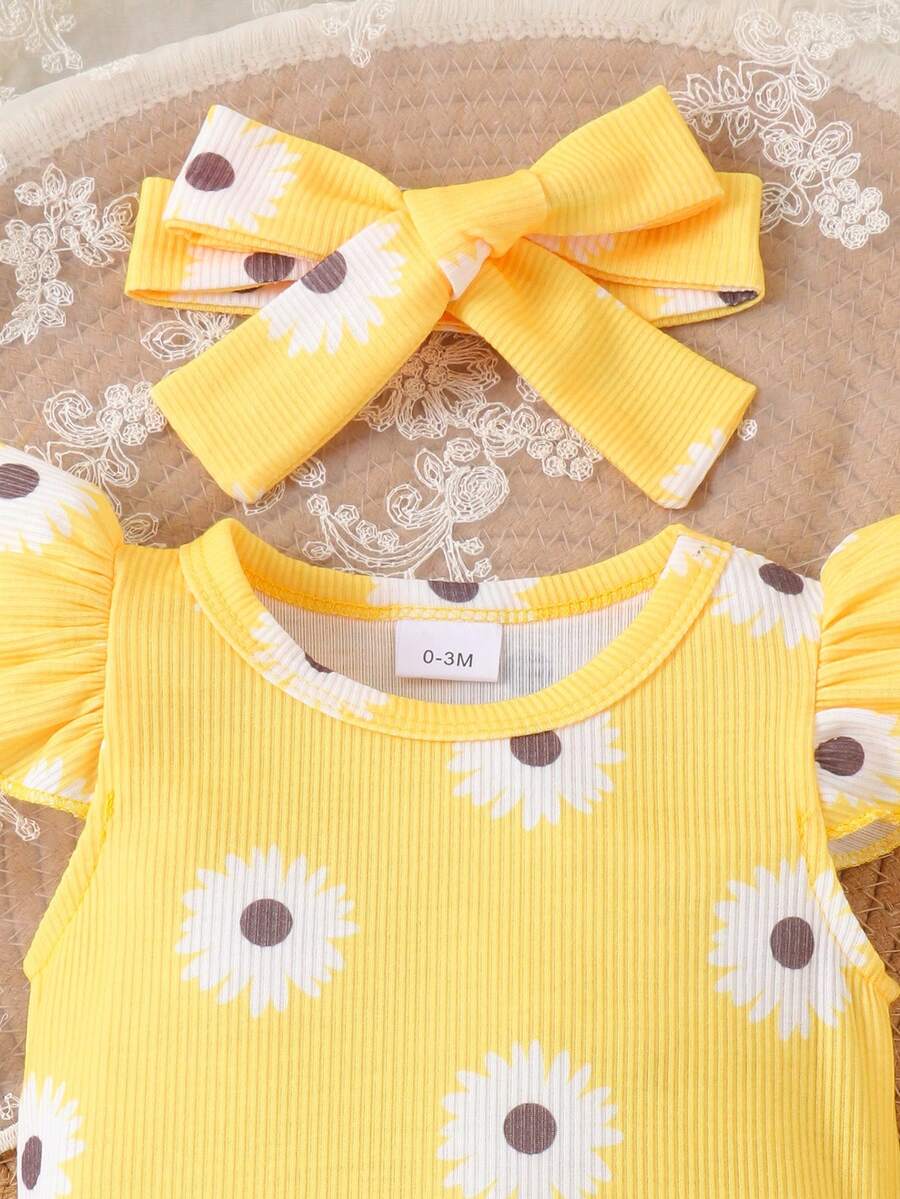 2PCS Baby Girl Cute Print Romper and Shorts Set for Summer Daily Wear