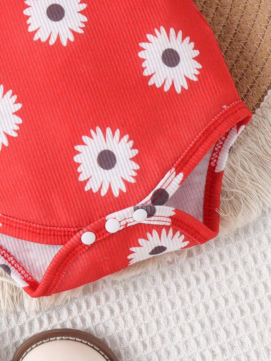 2PCS Baby Girl Cute Print Romper and Shorts Set for Summer Daily Wear