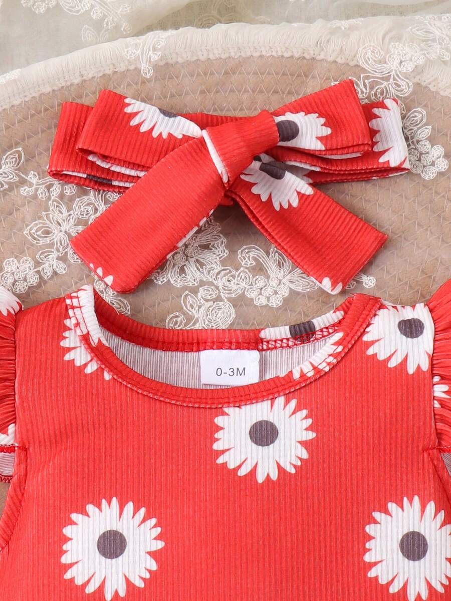 2PCS Baby Girl Cute Print Romper and Shorts Set for Summer Daily Wear