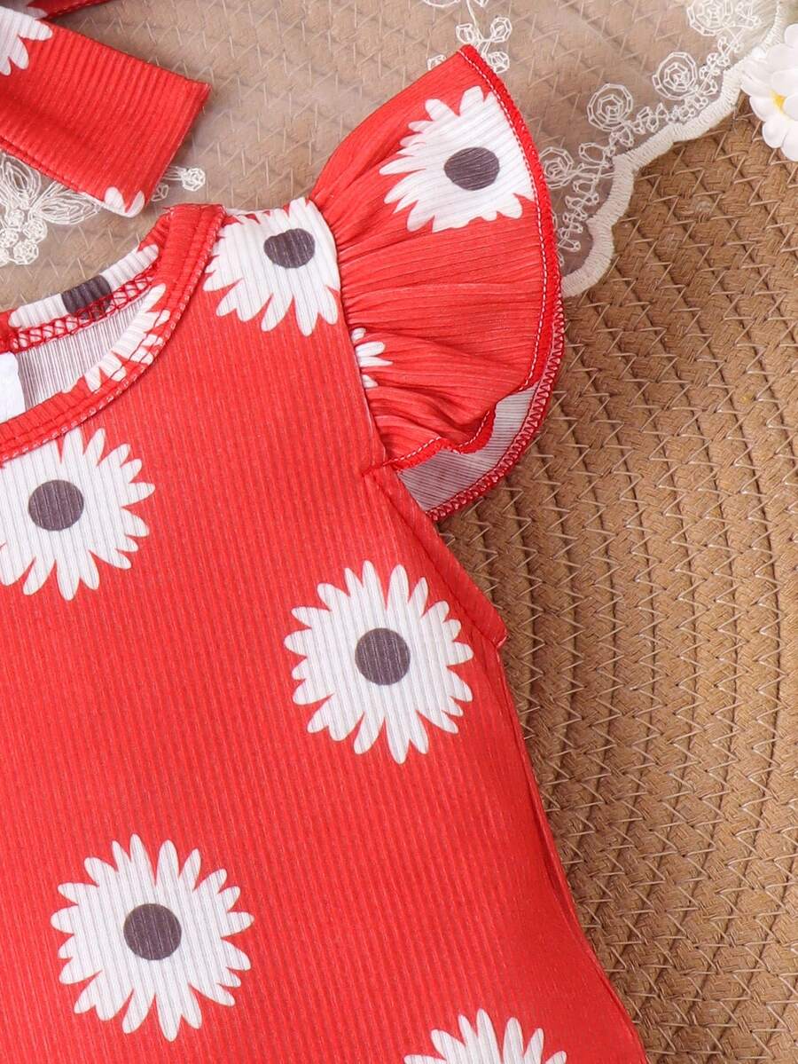 2PCS Baby Girl Cute Print Romper and Shorts Set for Summer Daily Wear