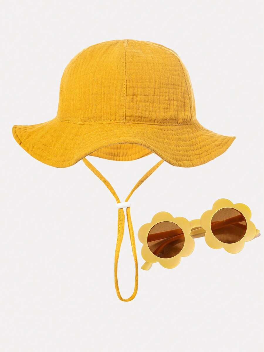 2pcs Set Baby Sun Hat with Glasses for Outdoor Beach Wear