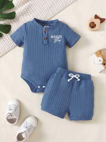 2PCS Baby Boy Mommys Baby Romper and Shorts Set for Cute Summer Daily Wear