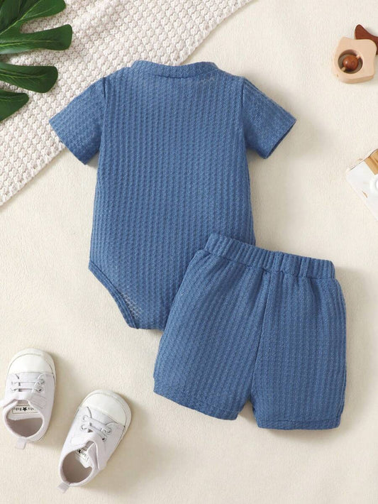 2PCS Baby Boy Mommys Baby Romper and Shorts Set for Cute Summer Daily Wear