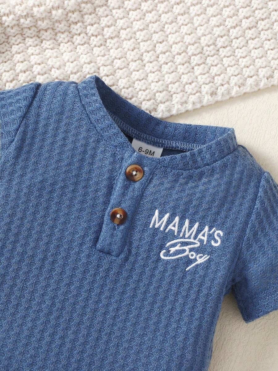 Baby Boy Solid Color Shorts Set - MAMA'S BOY Embroidered Summer Outfits