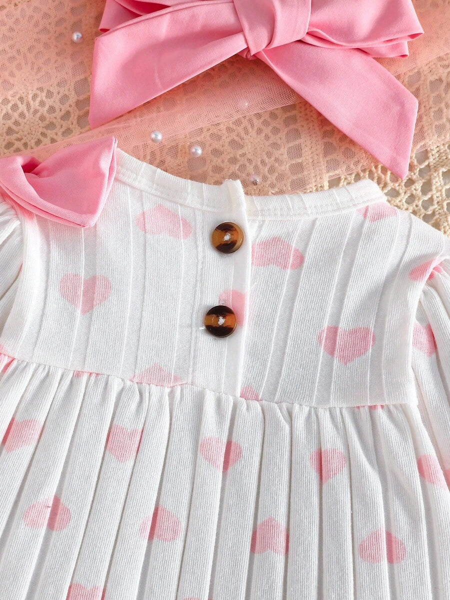 3PCS Baby Dress Gift Set with Bow Headband and Socks for Cute Daily Wear