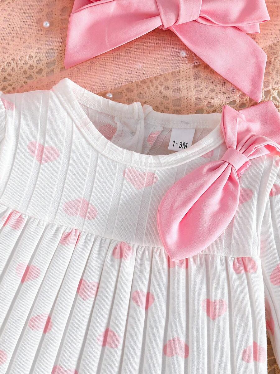 3PCS Baby Dress Gift Set with Bow Headband and Socks for Cute Daily Wear
