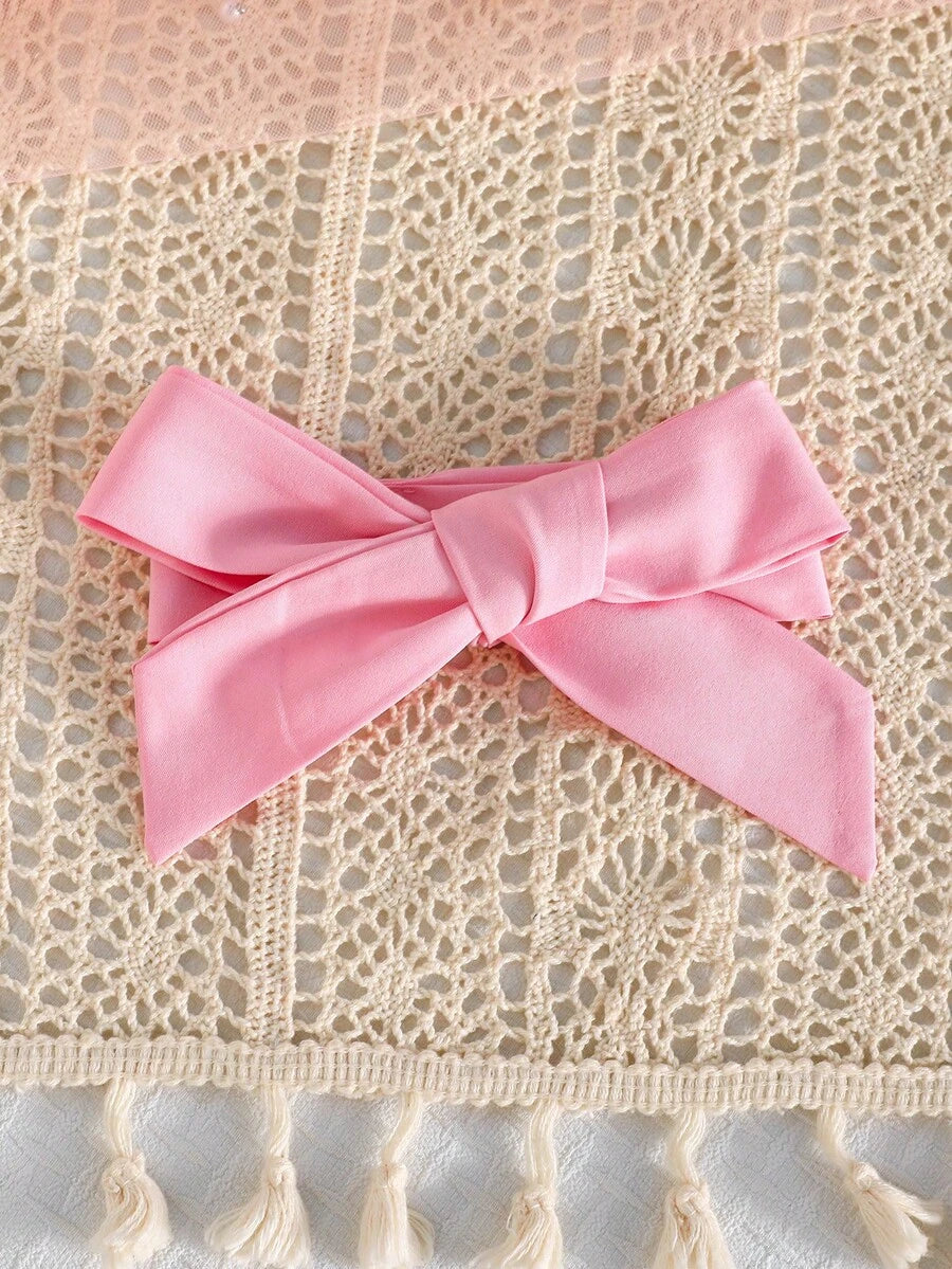 3PCS Baby Dress Gift Set with Bow Headband and Socks for Cute Daily Wear