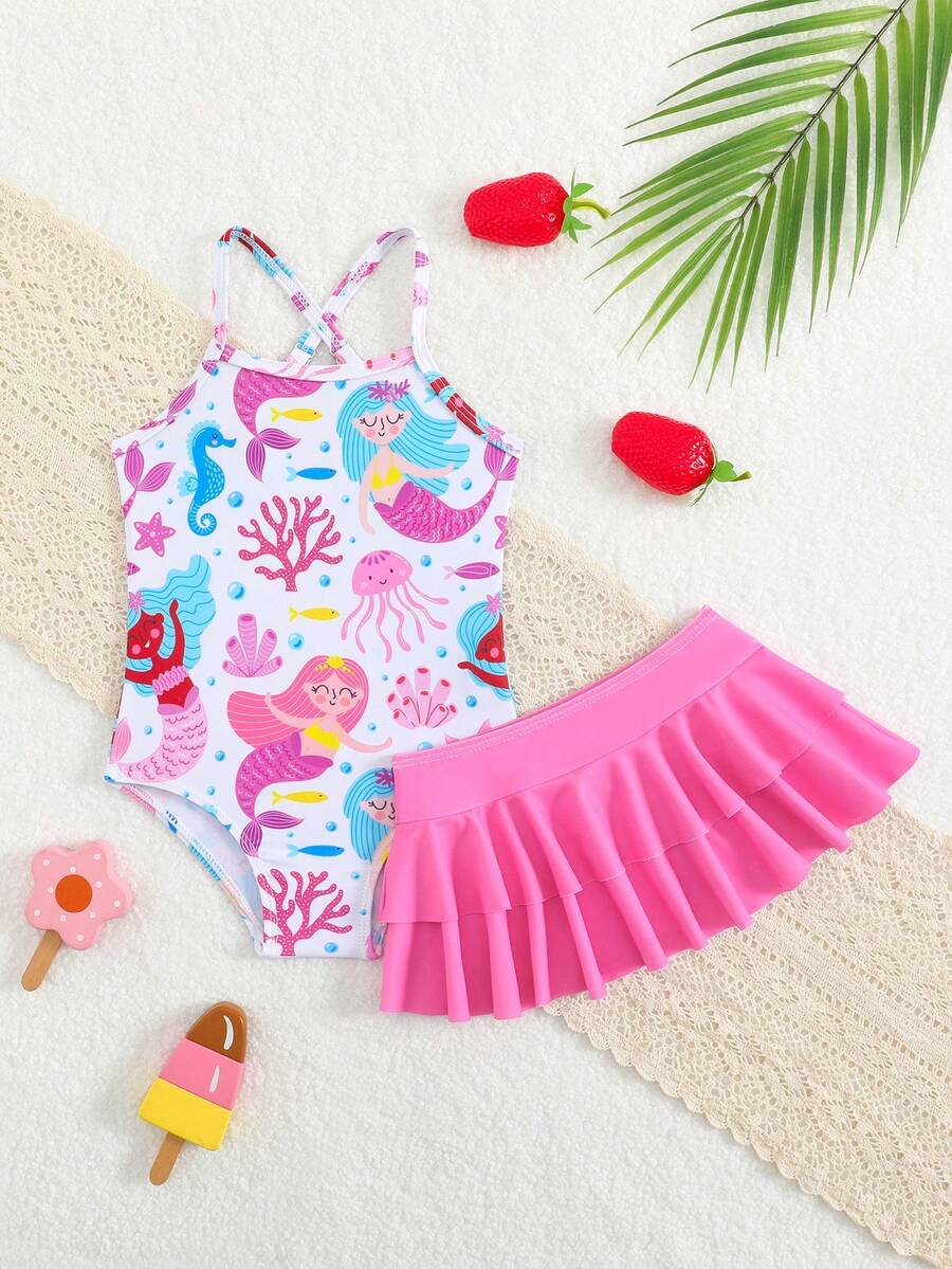 Little Girls Strawberry Swim Dress One Piece Beach Vacation Swimwear