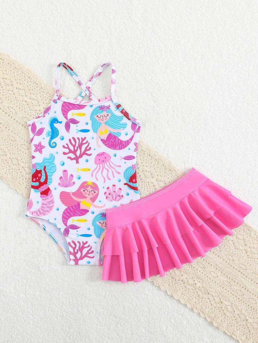 Little Girls Strawberry Swim Dress One Piece Beach Vacation Swimwear