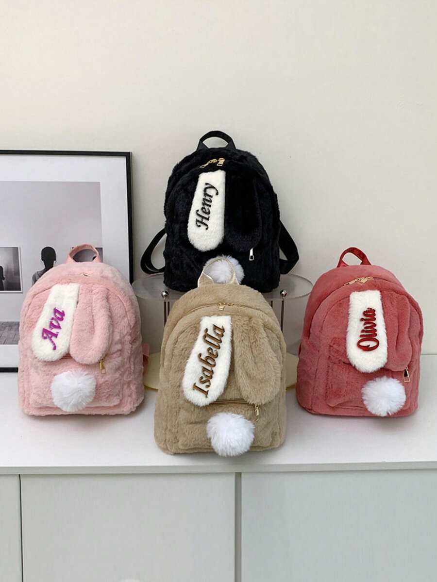 Personalized Bunny Ear Plush Backpack – Custom Embroidered Name School Bag