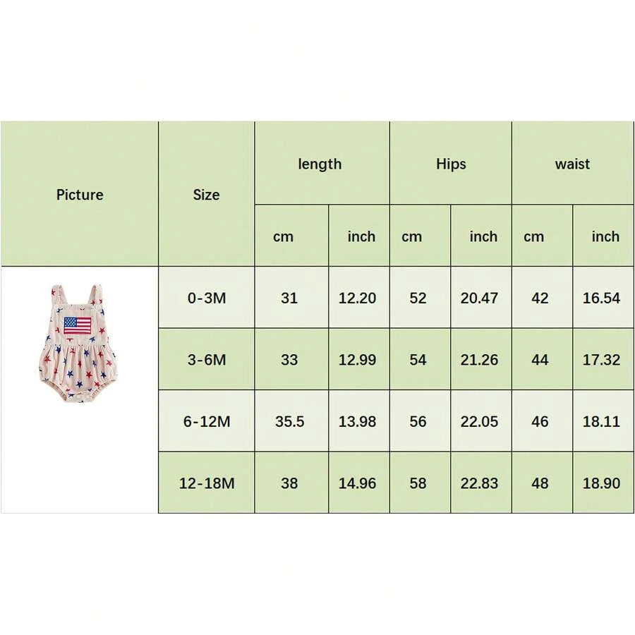 Infant 4th of July Jumpsuit with Flag Embroidery Sleeveless Square Neck Romper