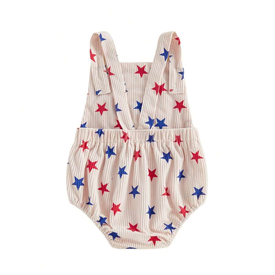 Infant 4th of July Jumpsuit with Flag Embroidery Sleeveless Square Neck Romper