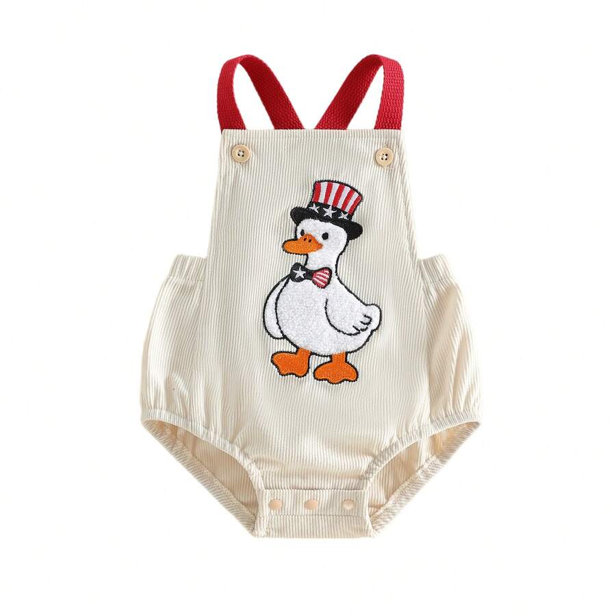 Infant 4th of July Jumpsuit with Flag Embroidery Sleeveless Square Neck Romper