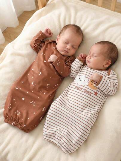 2PCS Baby Star Moon Cloud Print Long Sleeve Pajama Set for Cozy Sleepwear