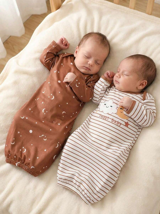 2PCS Baby Star Moon Cloud Print Long Sleeve Pajama Set for Cozy Sleepwear