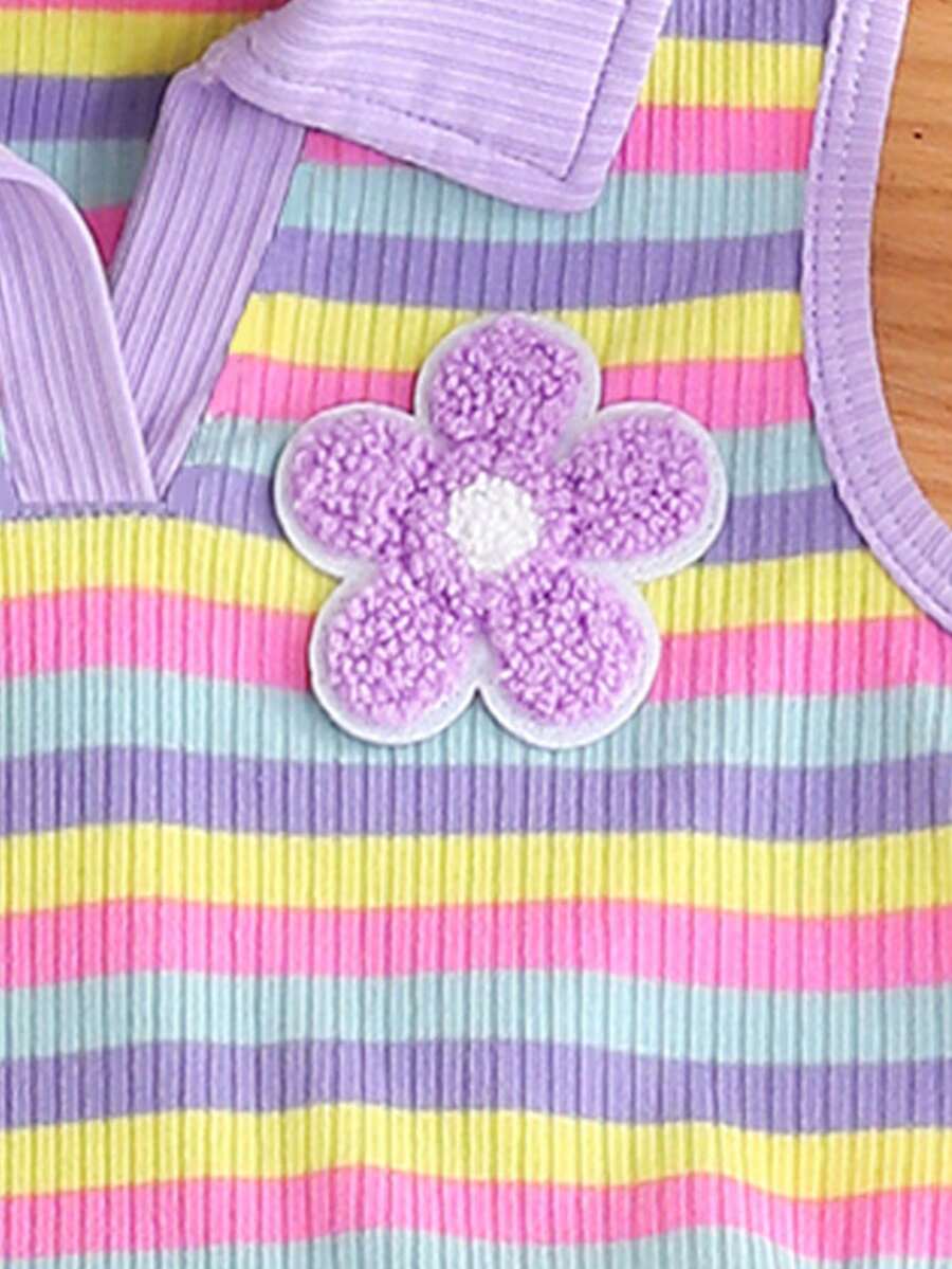 Toddler Girls Textured Knit Vest Top And Denim Skort Flower Embroidered Summer Outfit Set