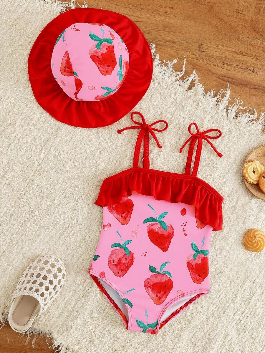 Baby Minimalist Print One-Piece Swimsuit for Daily Summer Beach and Pool Wear