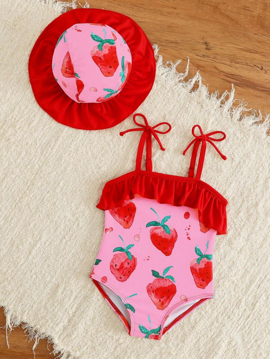 Baby Minimalist Print One-Piece Swimsuit for Daily Summer Beach and Pool Wear