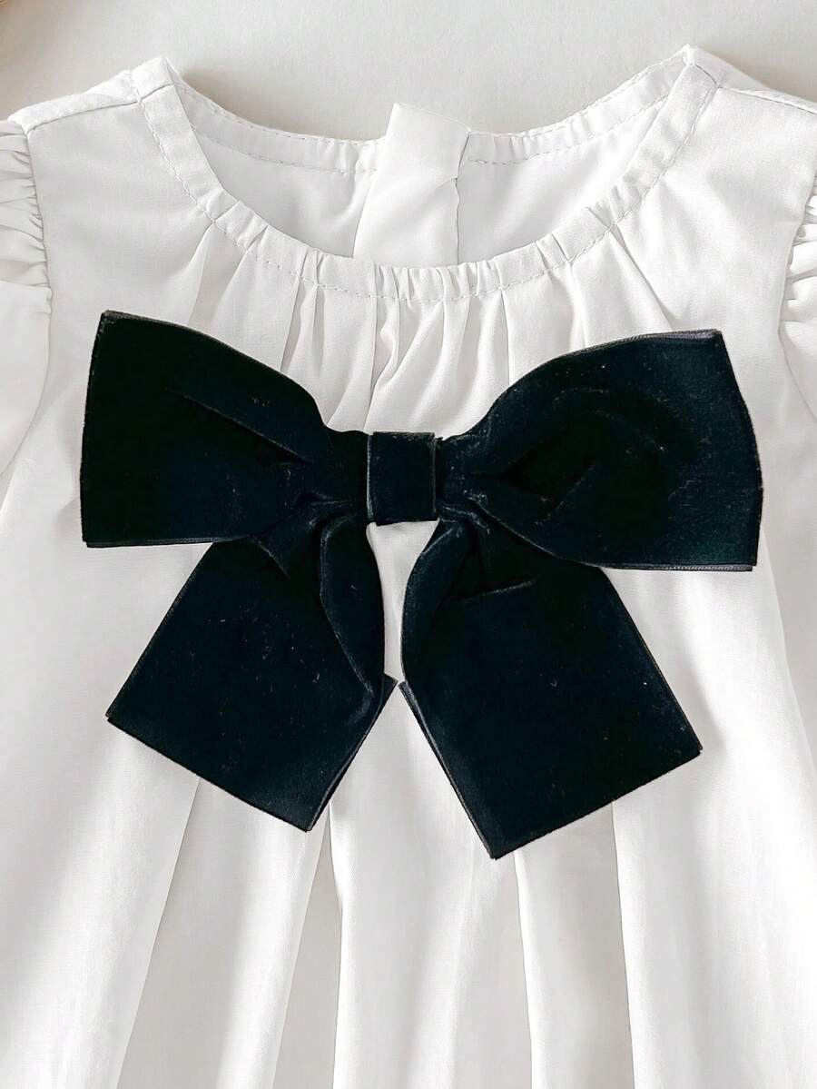 Baby Apricot Bowknot Long Sleeve Dress for Cute Daily and Outdoor Wear