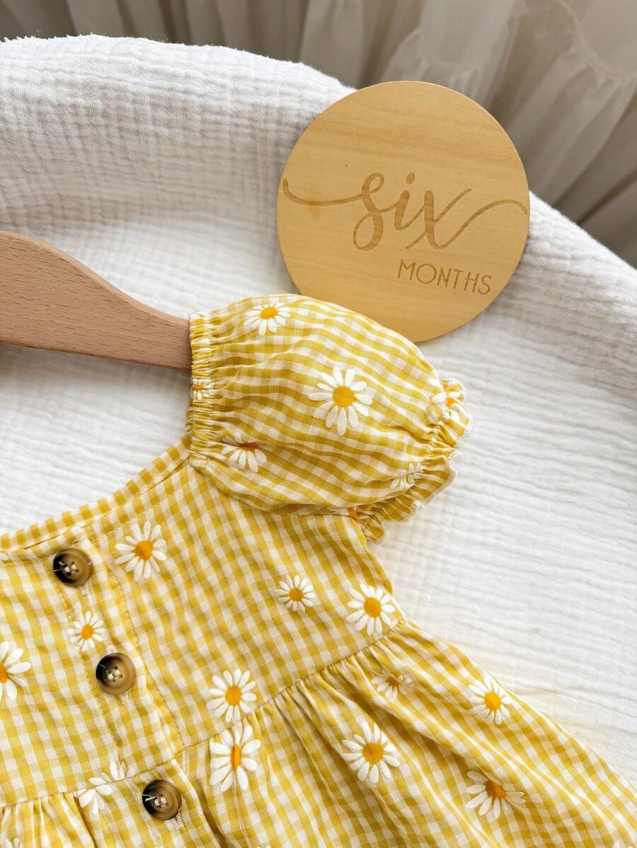 Baby Floral Bubble Sleeve Yellow Dress for Cute Summer Vacation Wear