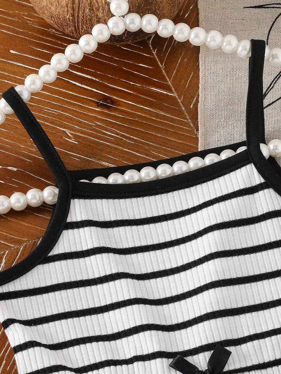 Cute Baby Girl Sleeveless Ribbed Short Jumpsuit With Bow Detail Casual Summer Wear