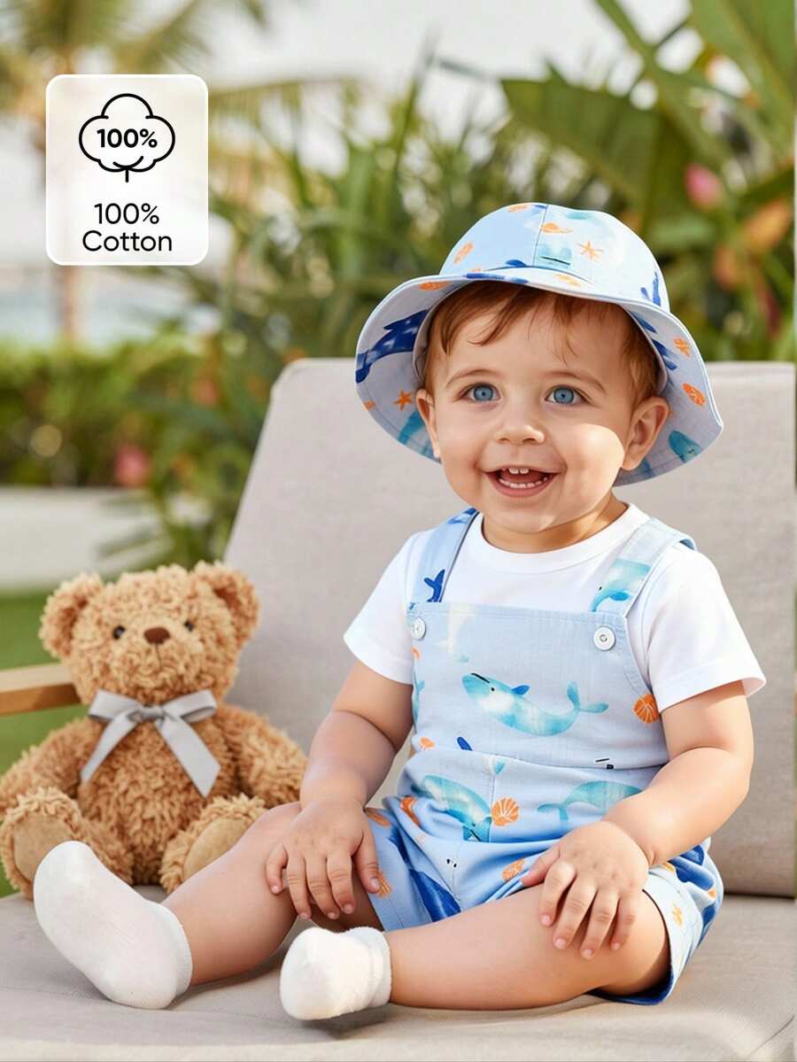 Infant Boy Bear Graphic Overalls - Charming Animal Motif One-Piece Outfit