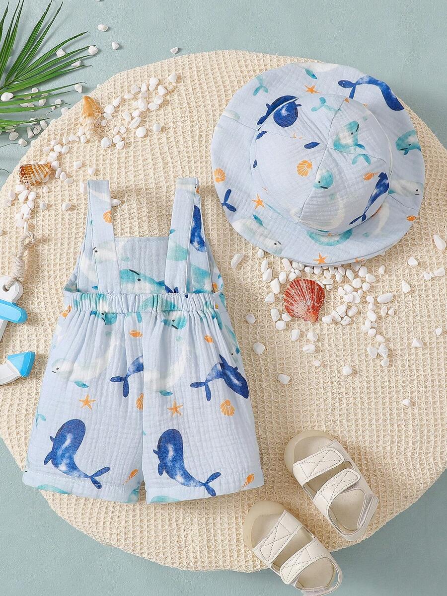 Infant Boy Bear Graphic Overalls - Charming Animal Motif One-Piece Outfit
