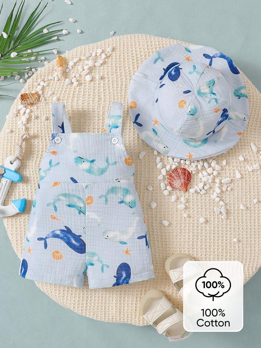 Infant Boy Bear Graphic Overalls - Charming Animal Motif One-Piece Outfit