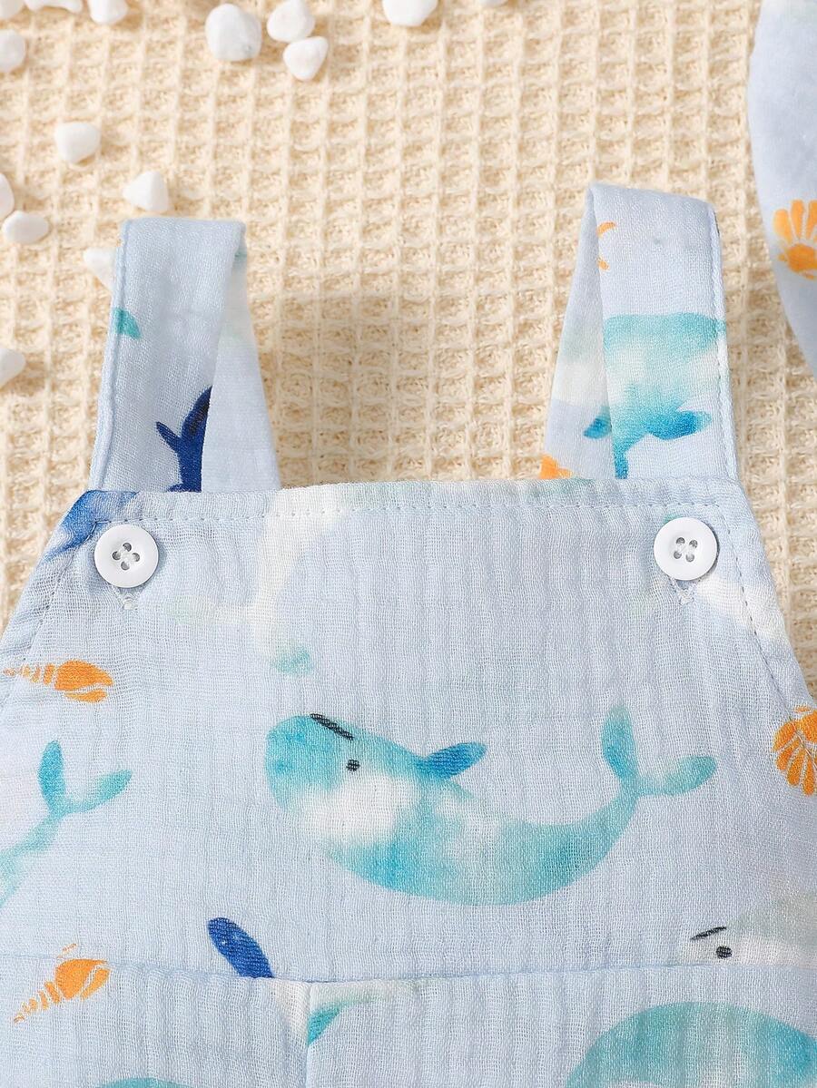 Infant Boy Bear Graphic Overalls - Charming Animal Motif One-Piece Outfit